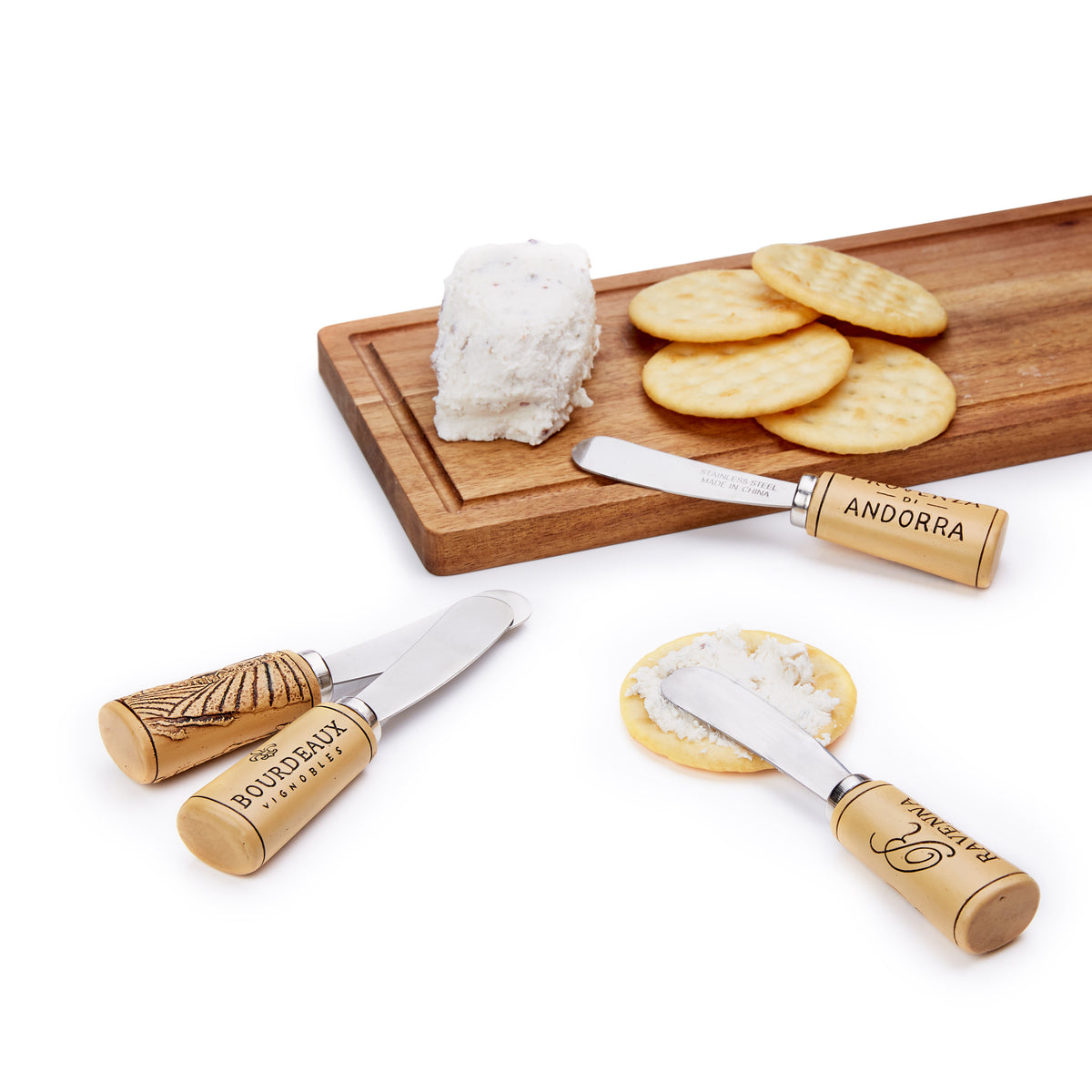 Twine Cork Handle Cheese Spreaders Knives Set Appetizer Serving