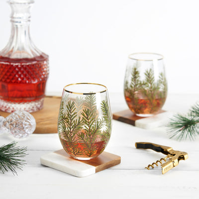 FESTIVE HOLIDAY GLASSWARE - Toast the holidays with this brilliant set of sparkling stemless wine glasses. Perfect for entertaining or for a quiet party of two, this beautiful glassware will add some twinkle to your wine.