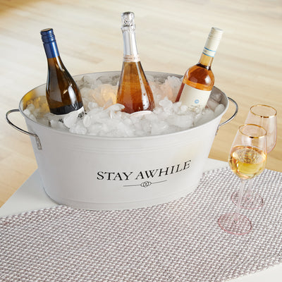 EXTRA LARGE TO HOLD DOZENS OF DRINKS - Fill with beer bottles, soda bottles, or even multiple 1.5 L wine bottles and still have room to spare. Galvanized tub dimensions are 13.5 x 23 x 9.25 inches, and this ice bin holds up to 6.3 gallons.