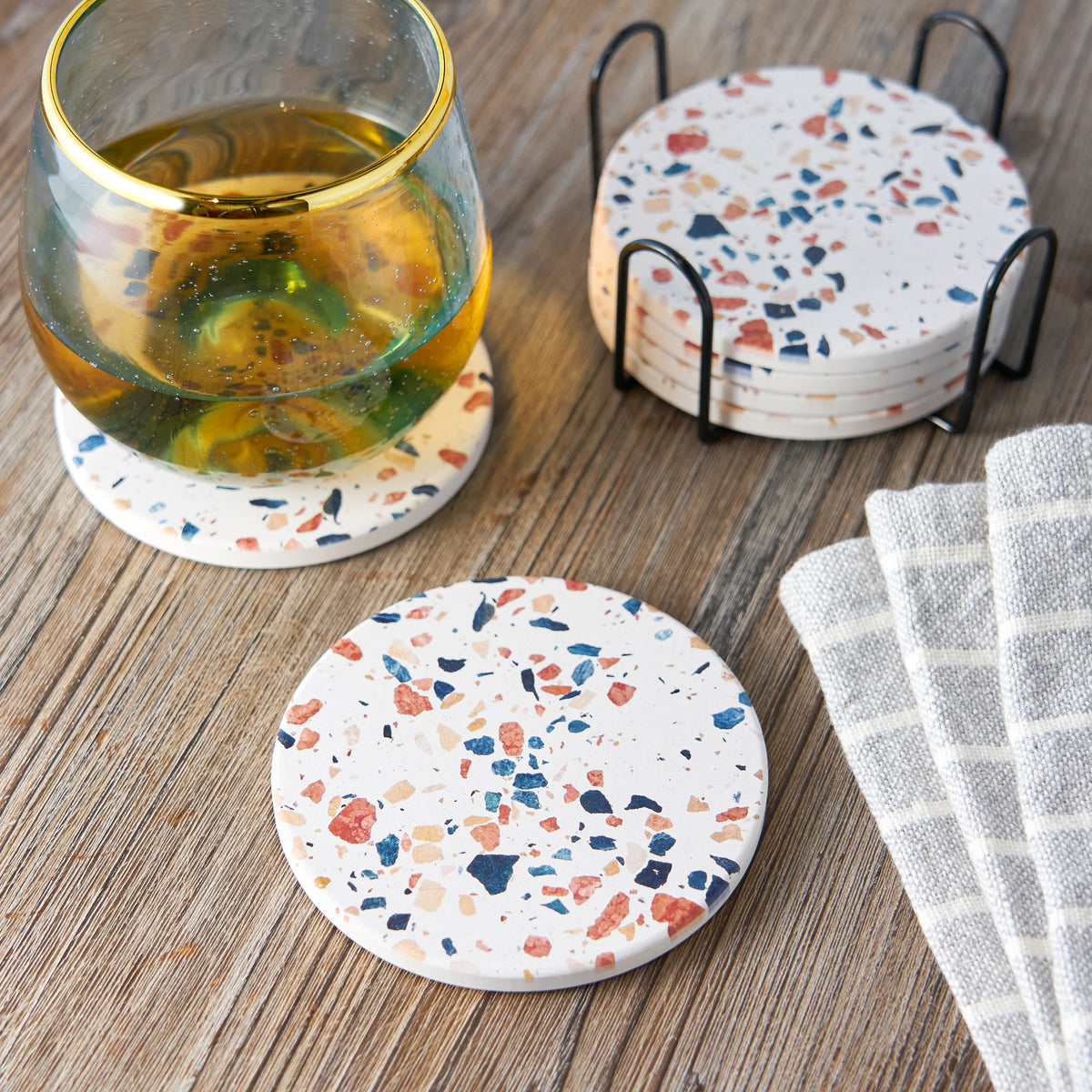 White Rainbow Terrazzo Set of Coasters