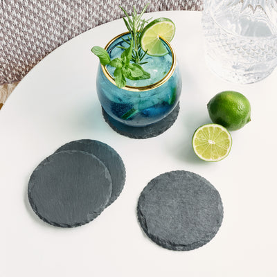 DRINK COASTERS FOR MODERN HOMES - This set of 4 drink coasters is a home decor essential. Each round coaster measures 4″ across and is ideal for hot drinks or cold beverages, including tea, coffee, cocktails, wine, beer, or hard seltzer cans.
