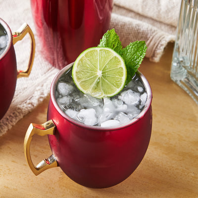 CLASSIC DESIGN WITH A FESTIVE TWIST - Enjoy your Moscow Mule in a mug that combines the iconic copper mug silhouette with a new, festive look. The metallic red finish and classic gold handle bring holiday cheer to any cocktail.