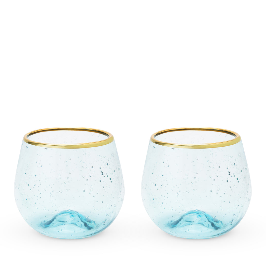 Twine Aqua Bubble Gold Rim Stemless Wine Glasses, Tinted Glass, Set of 2,  12 oz Capacity – Twine Living