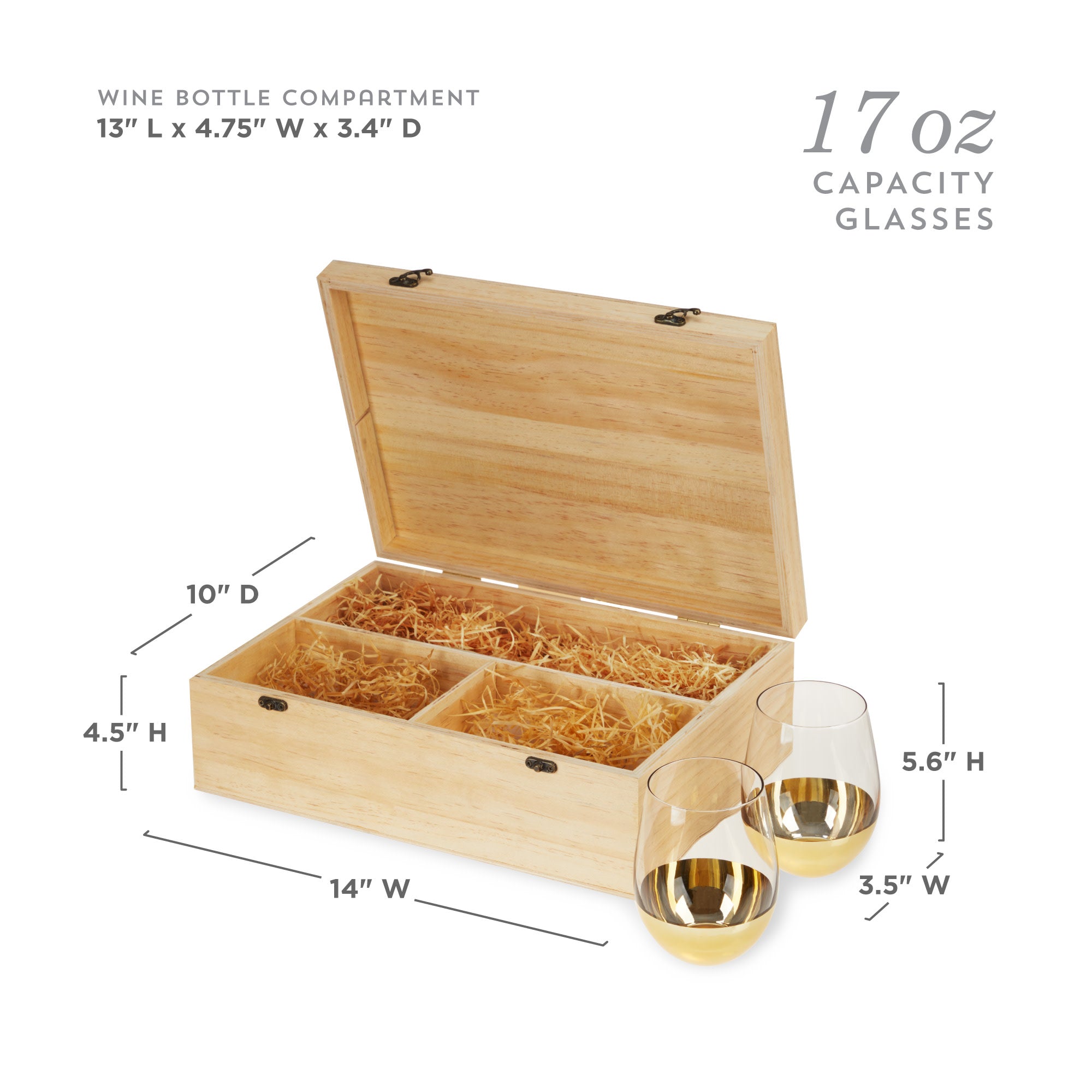 Wood Wine Gift Box with 2 Stemless Glasses - Thumbnail 5