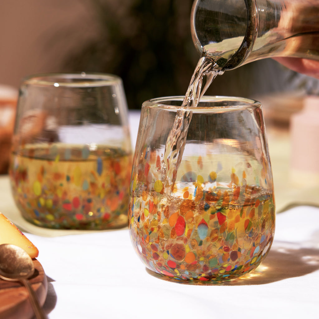 Segunda Vida Artistico Hand Blown Stemless Wine Glasses, Recycled