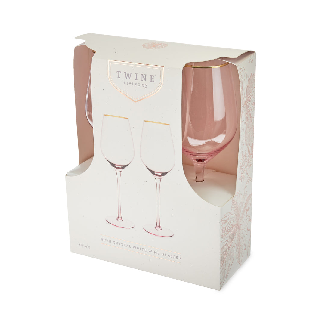 Twine Rose White Wine Glasses, Gold Rimmed Pink Tinted Crystal Wine Glass  Set, Stemmed Wine Glasses, Set of 2, 14 Ounces – Twine Living
