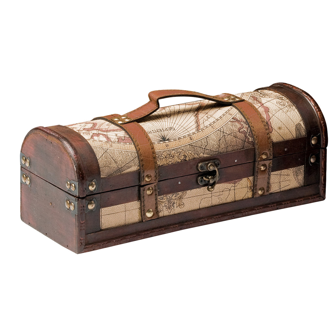 Twine Old World Wine Bottle Gift Box, Wooden Wine Box with Lid and