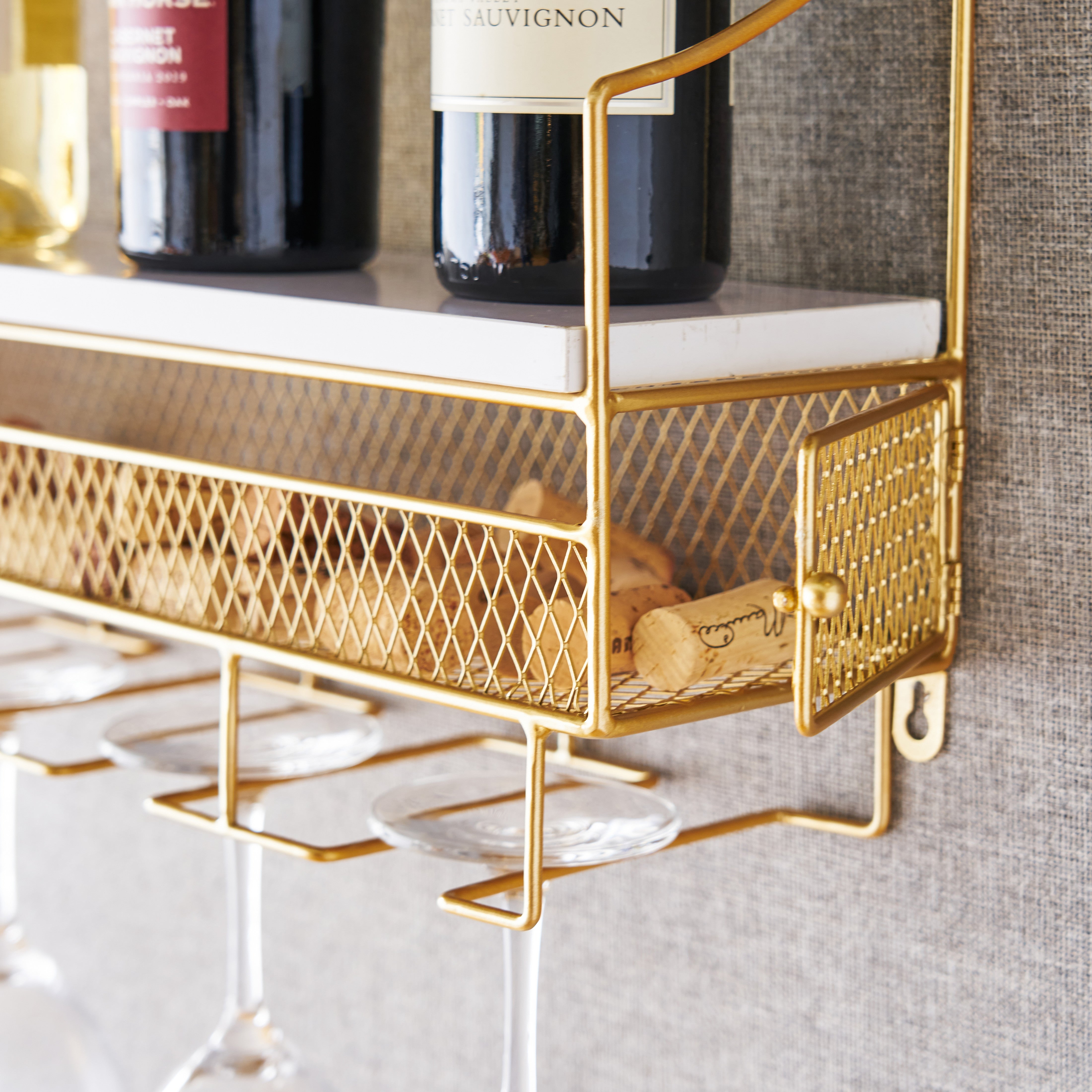 Wall Mounted Wine Rack & Cork Storage in Gold - Thumbnail 4