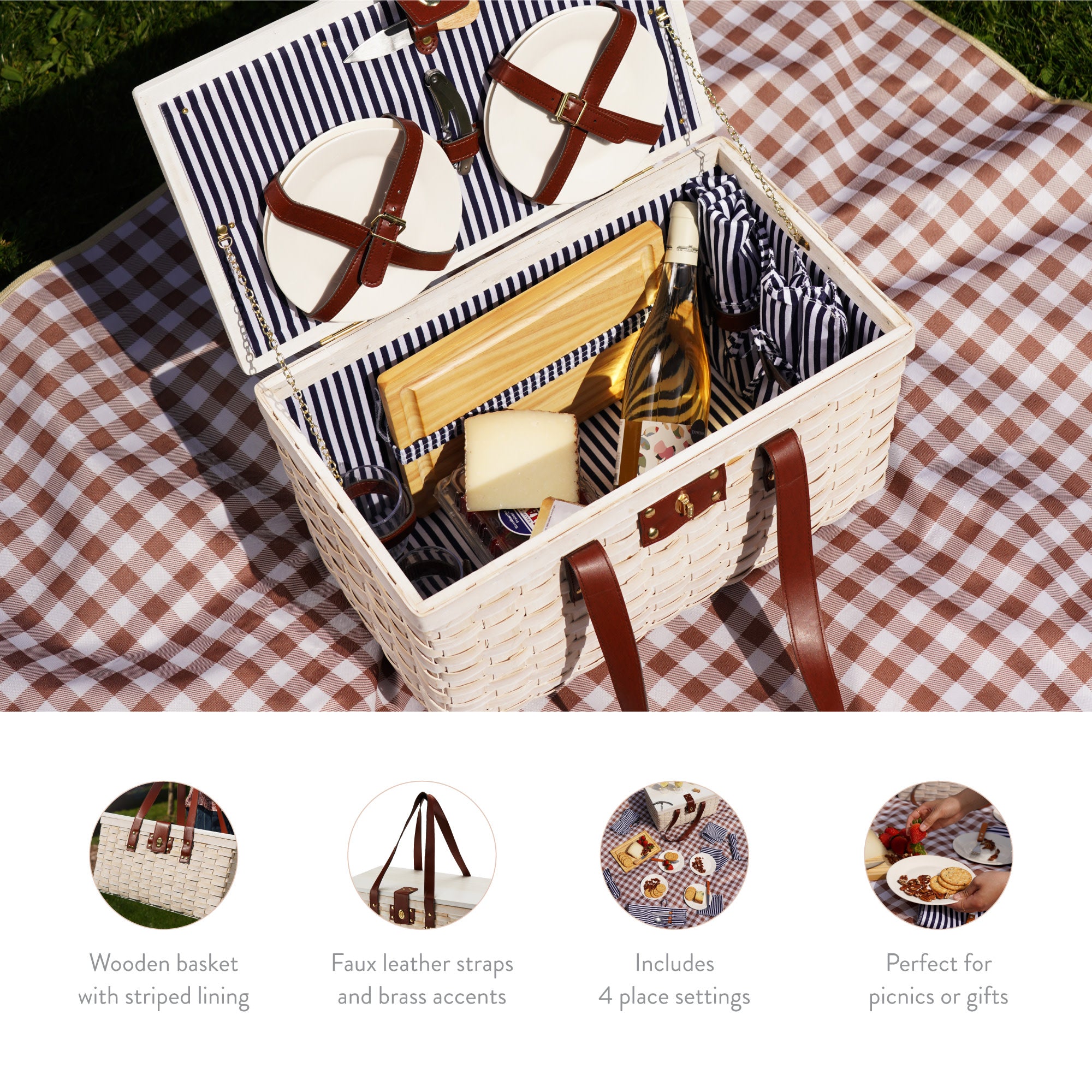 Tahoe Cream Picnic Basket for Four - Thumbnail 5