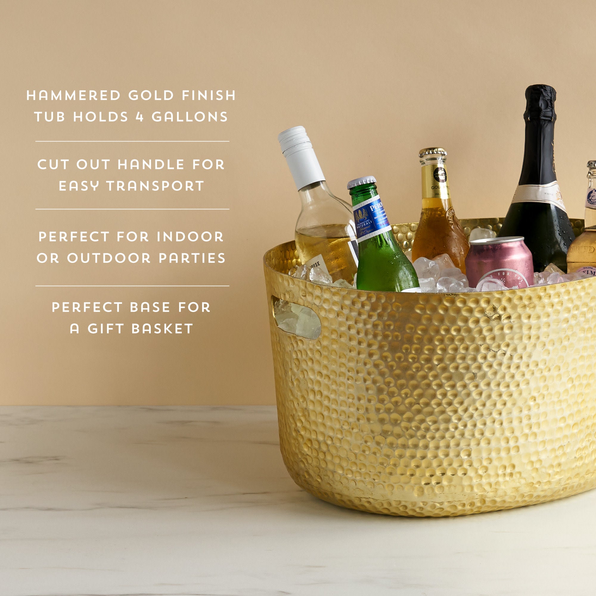 Hammered Metal Tub in Gold - Thumbnail 5