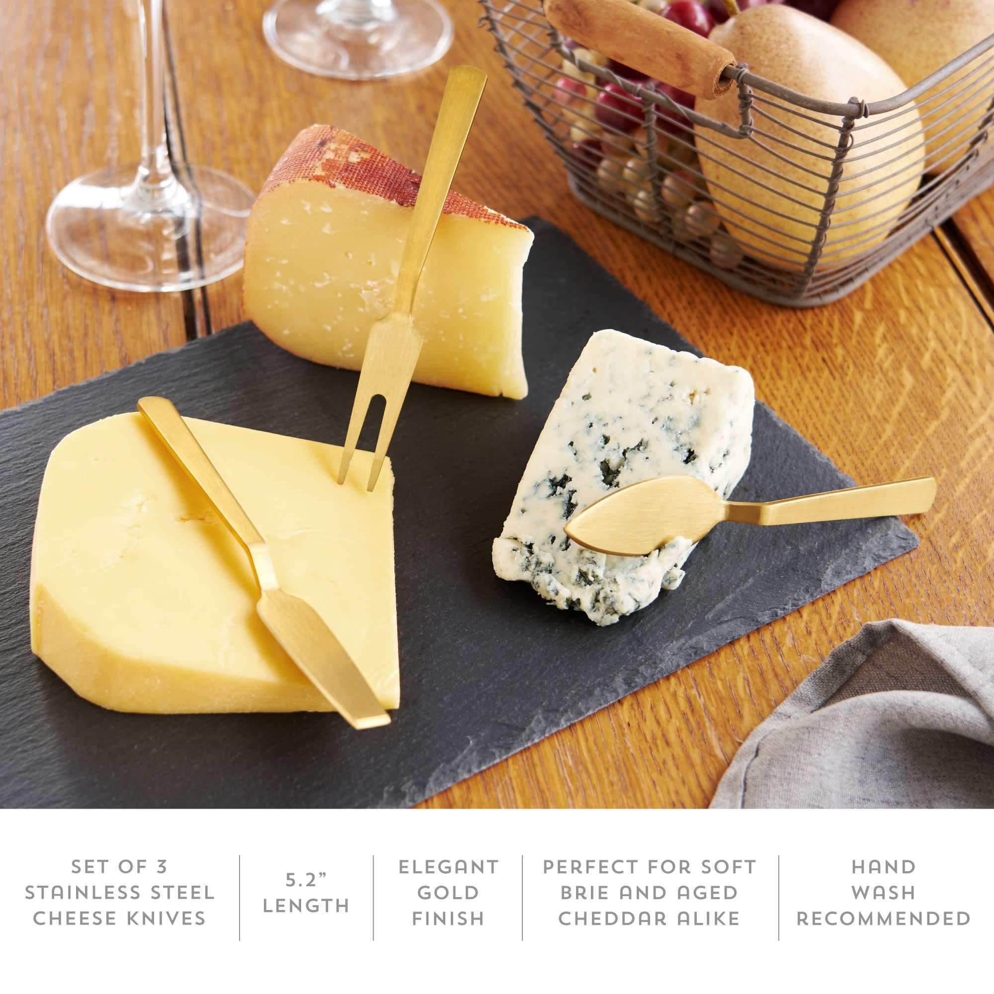 Cheese Knife in Gold, Set of 3 - Thumbnail 3