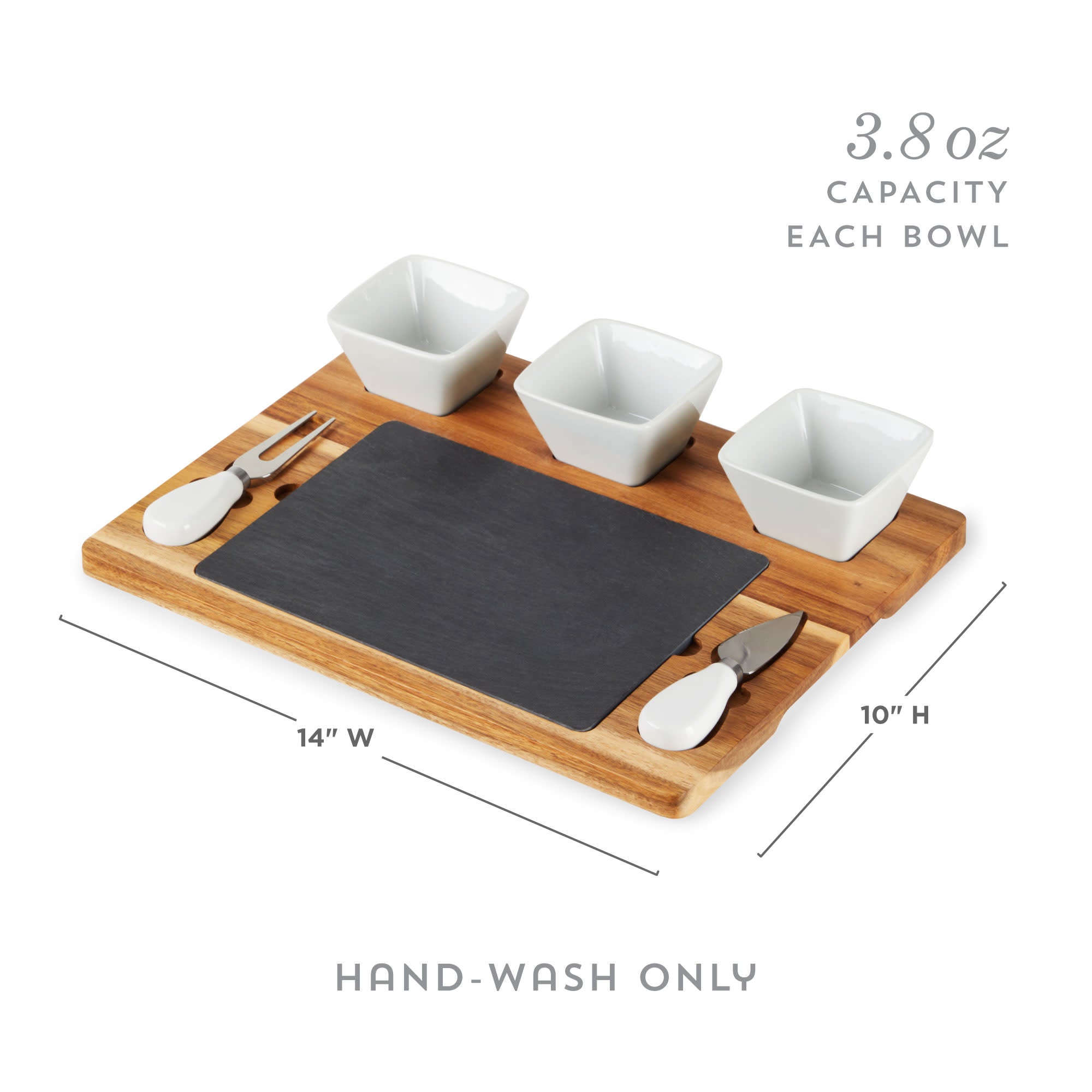 Acacia & Slate Cheese Board Set with Ceramic Bowls - Thumbnail 3