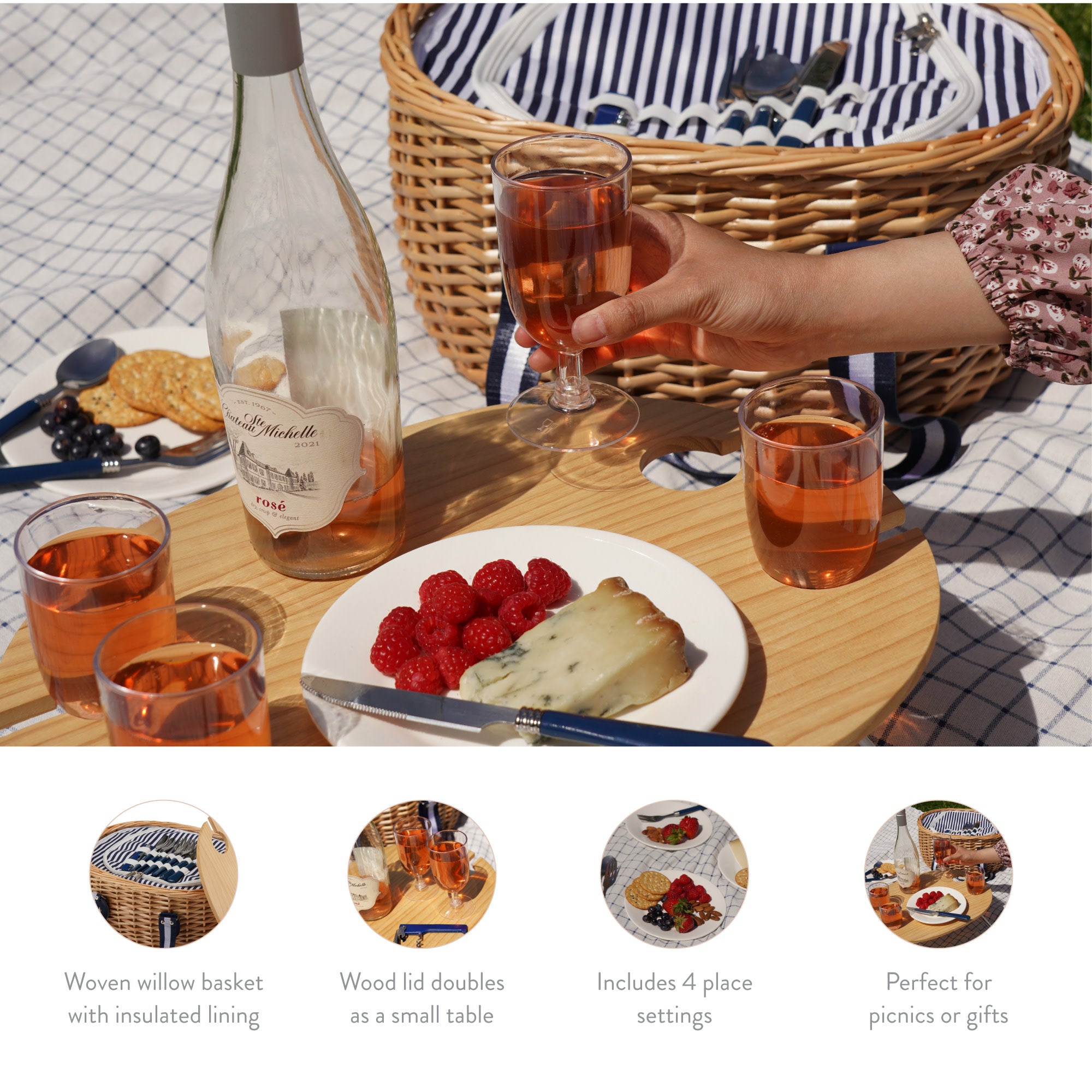 Central Park Willow Picnic Basket for Four - Thumbnail 4