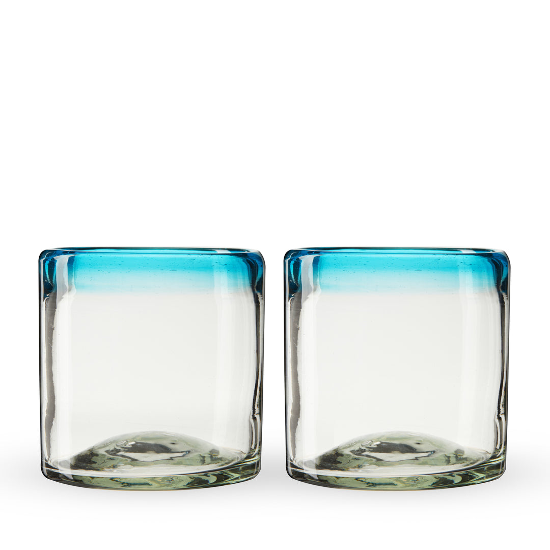 Segunda Vida Primavera Hand Blown Short Tumblers, Recycled Drinking Glasses  with Blue Rim for Margarita, Tequila, Cocktails, Iced Drinks, Birthday  Gifts for Women, Mexican Glassware, 10 oz, Set of 2 – Twine Living