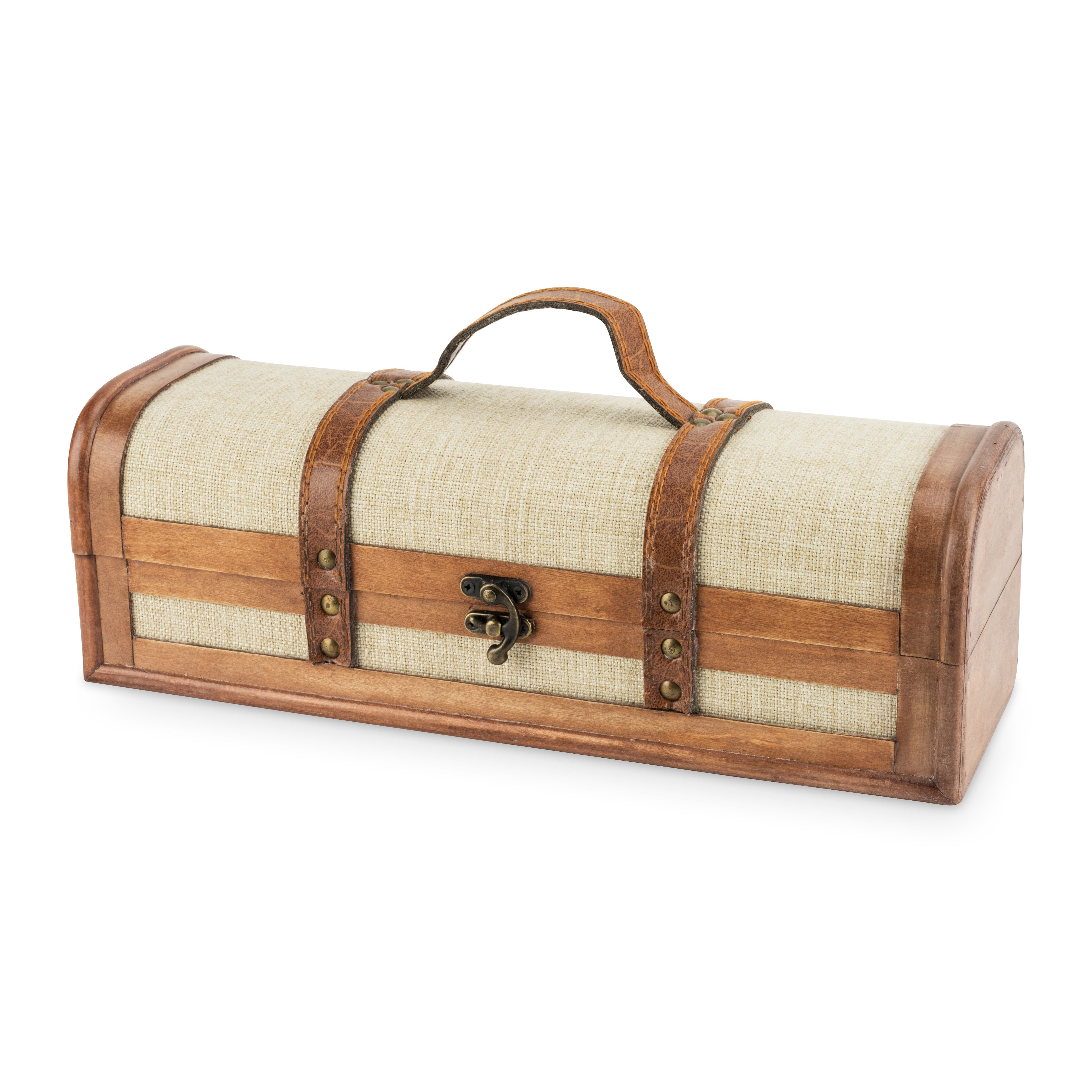 One Bottle Vintage Striped Trunk Wine Box - Thumbnail 5