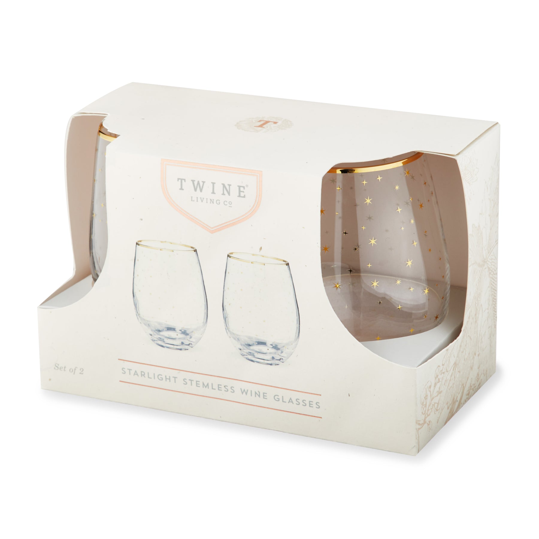 Twine Living Co Rose Crystal White Wine Glasses - Set of 2 - New