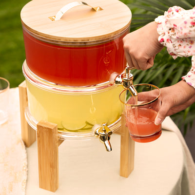 COCKTAIL DISPENSER FOR PARTIES - Perfect for parties, barbecues, and more, this stackable dispenser has two beverage spigot dispensers in one for two kinds of drinks. Makes a great large water dispenser, lemonade dispenser, or cocktail dispenser.