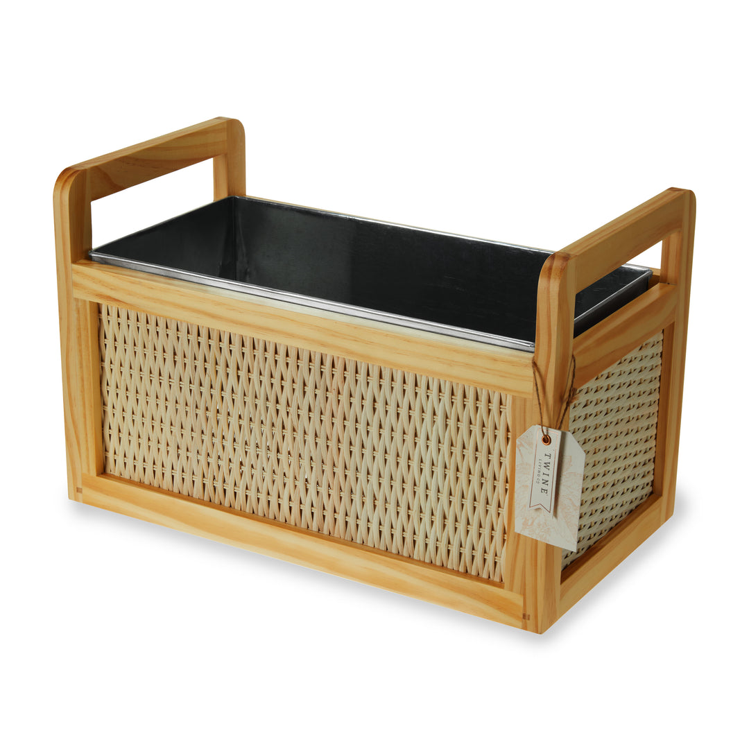 Twine Rattan and Wood Bottle Cooler Basket, Beverage Tubs for