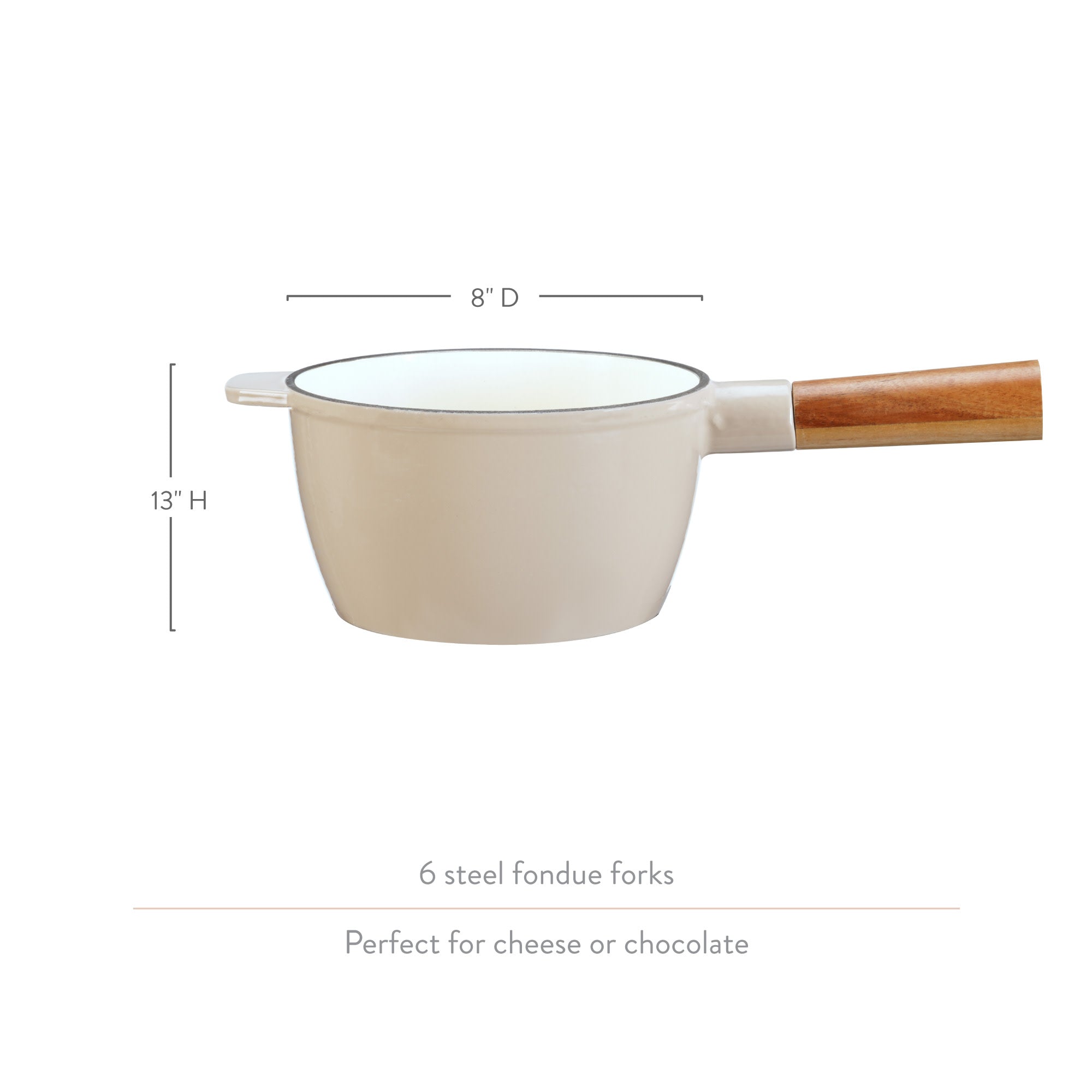 Wood and Cast Iron Fondue Set in Beige - Thumbnail 5