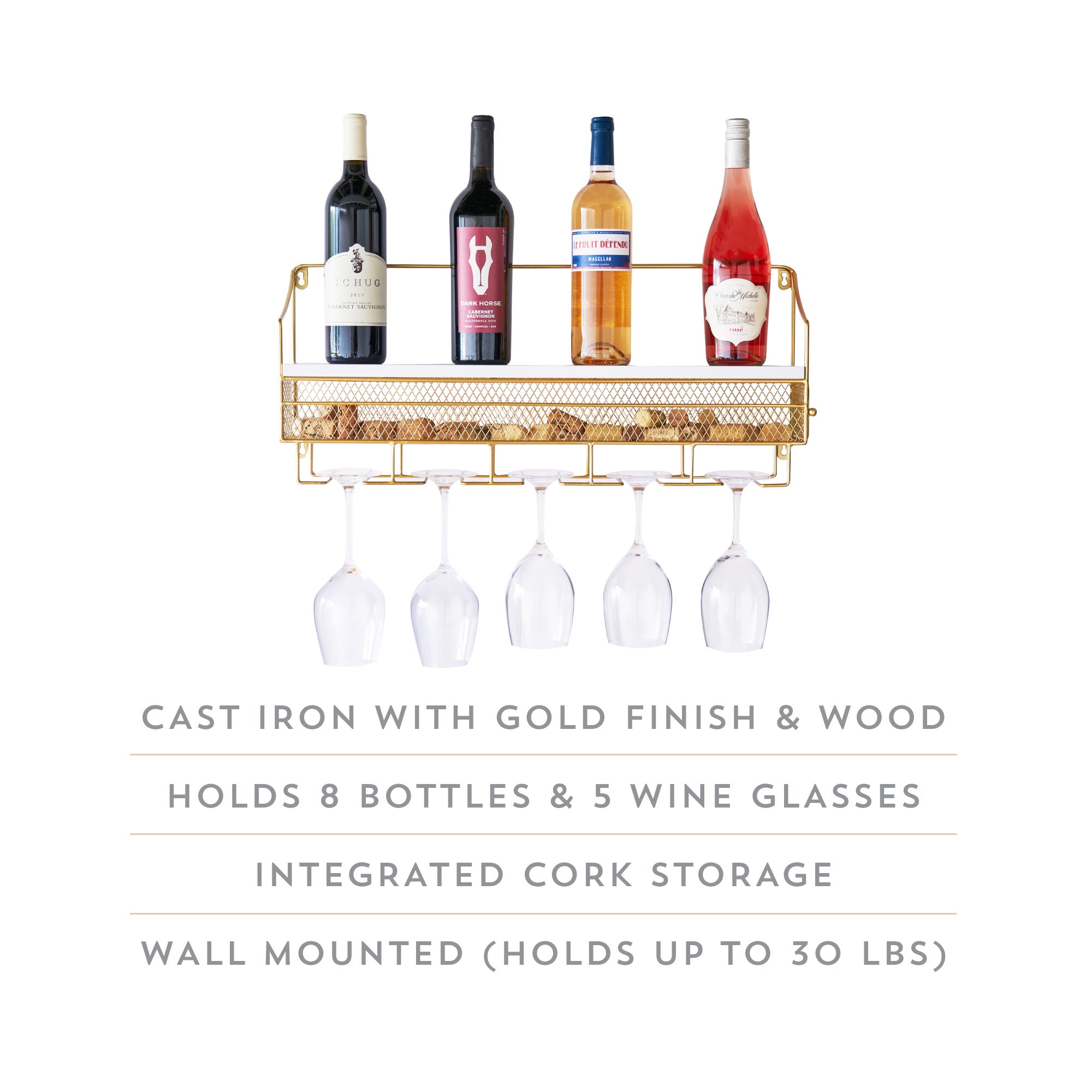 Wall Mounted Wine Rack & Cork Storage in Gold - Thumbnail 2