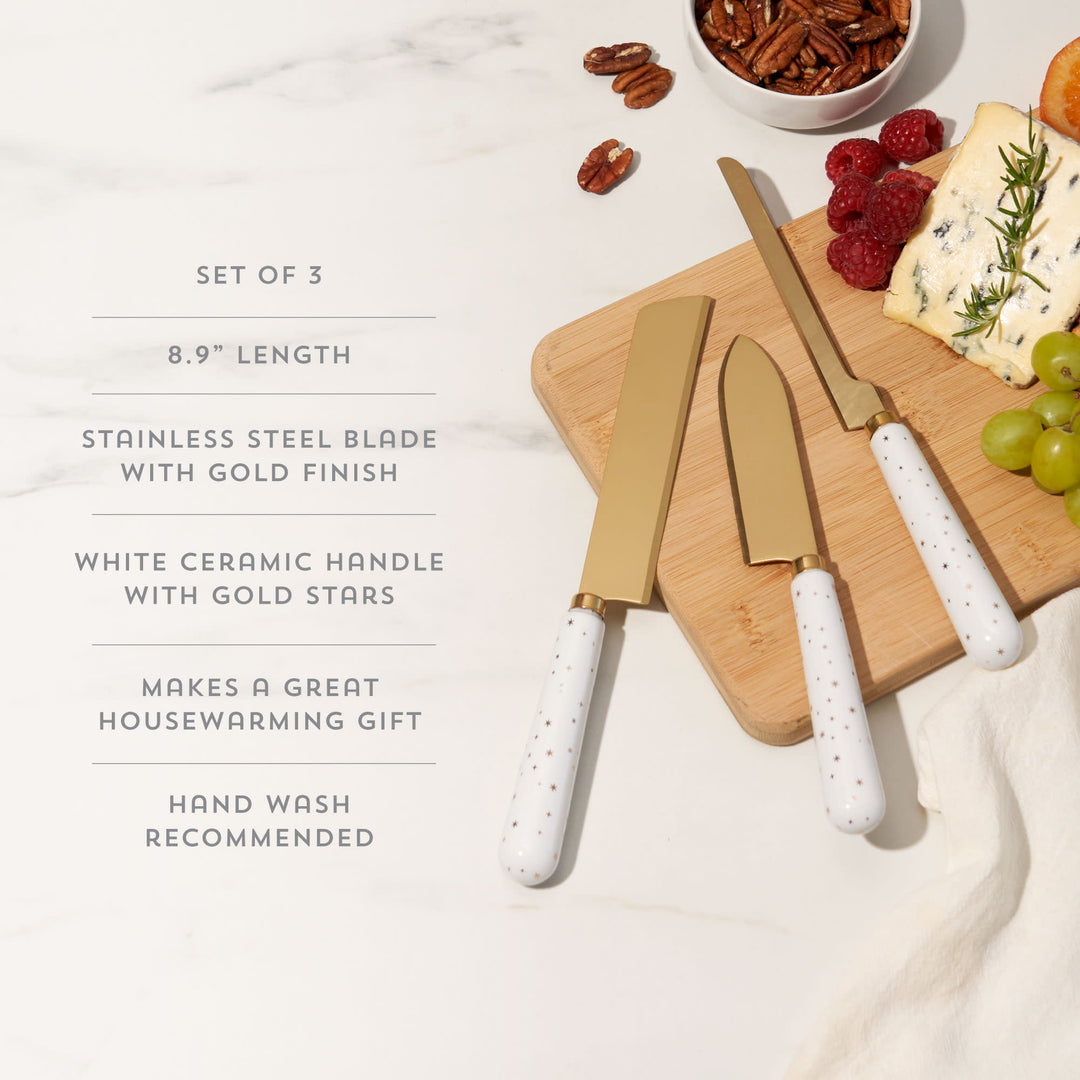 Twine 3 Piece Cheese Knives Set with Ceramic Star Pattern Handles