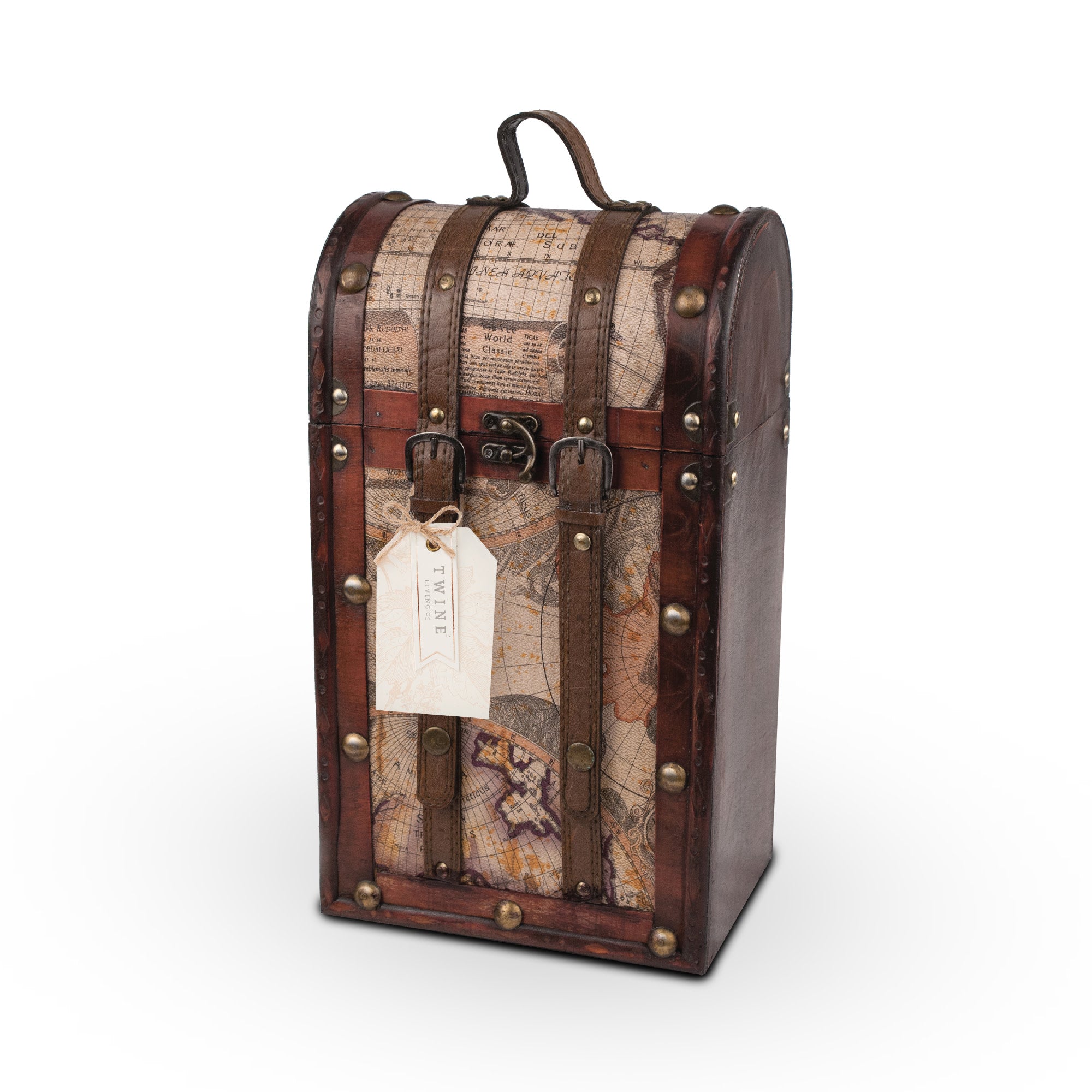 Two Bottle Old World Wooden Wine Box - Thumbnail 4