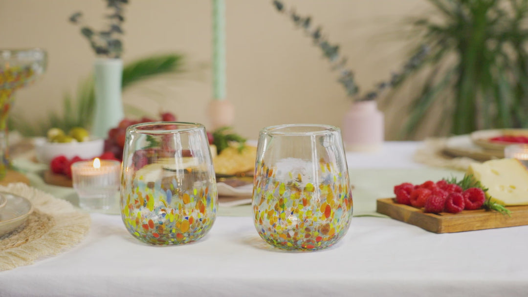 easter wine glasses Segunda Vida Artistico Hand Blown Stemless Wine Glasses, Recycled Drinking  Glasses with Rainbow Speckled Pattern, Mexican Glassware for Wedding Gifts,  Housewarming, Cocktail Party, 13 oz Set of 2 – Twine Living