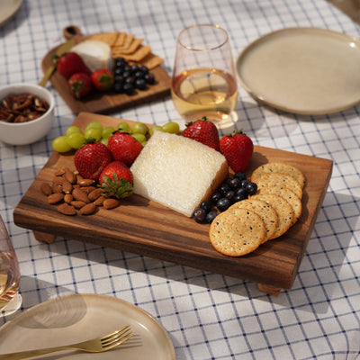 WOOD BOARD DECORATIVE TRAY: Serve your favorite appetizers on a gorgeous wood cutting board. This wooden charcuterie board also serves as a kitchen table decor tray for flowers and trinkets, making it useful kitchen farmhouse decor.