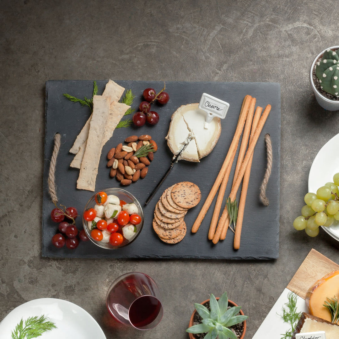 Twine Slate Cheese Board and Chalk Set, Natural Slate with Velvet