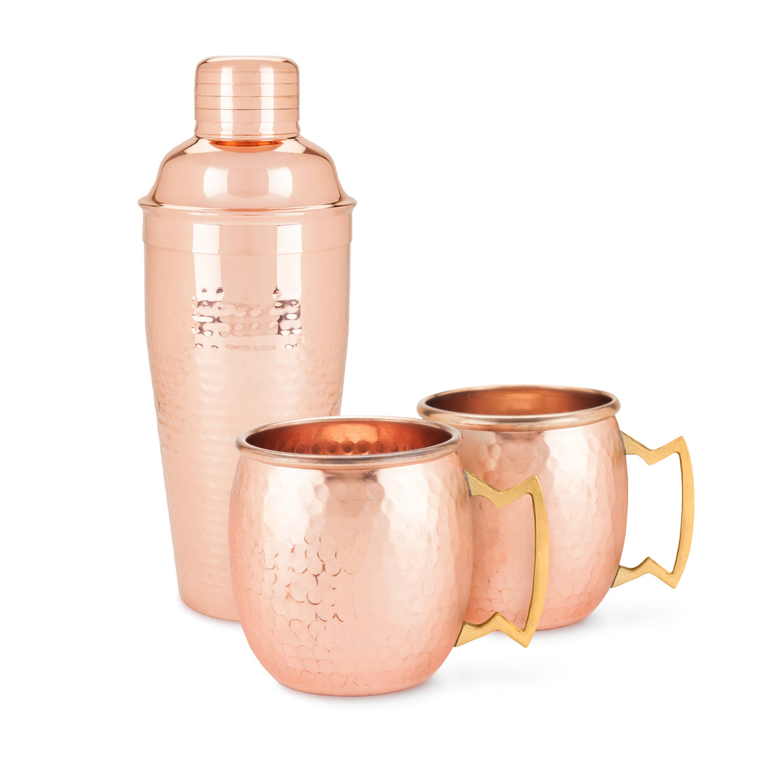 Twine Hammered Moscow Mule Mug Cocktail Set with Shaker for Mixed