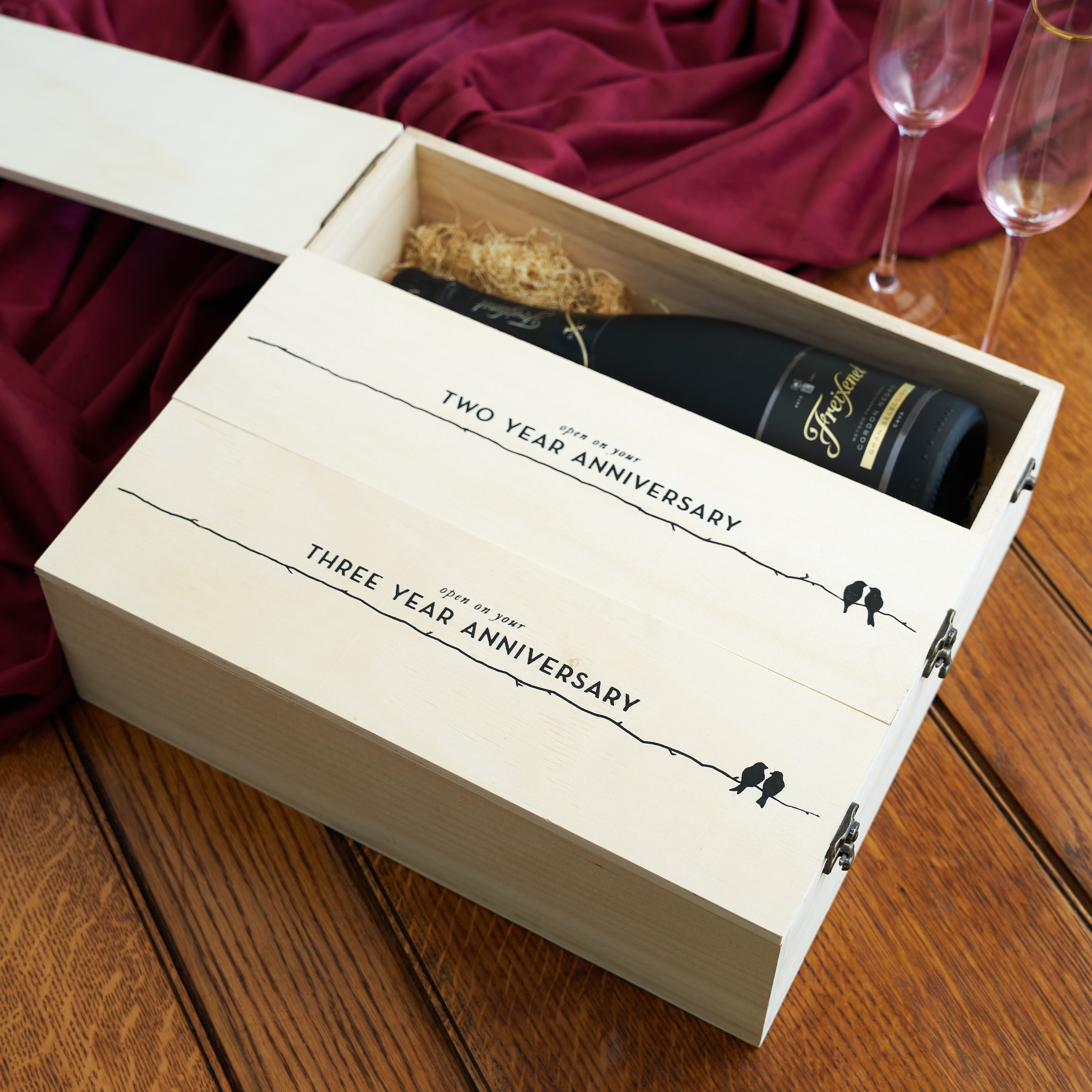 Newlyweds Anniversary Wooden Wine Box - Thumbnail 5