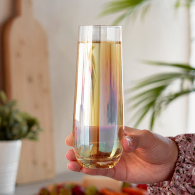 MATERIALS AND CAPACITY - These glasses hold up to 10 oz., making them ideal for a generous pour of prosecco or a delicious champagne cocktail such as a French 75, Mimosa, or Kir Royale. Made of high-quality glass with an iridescent finish.