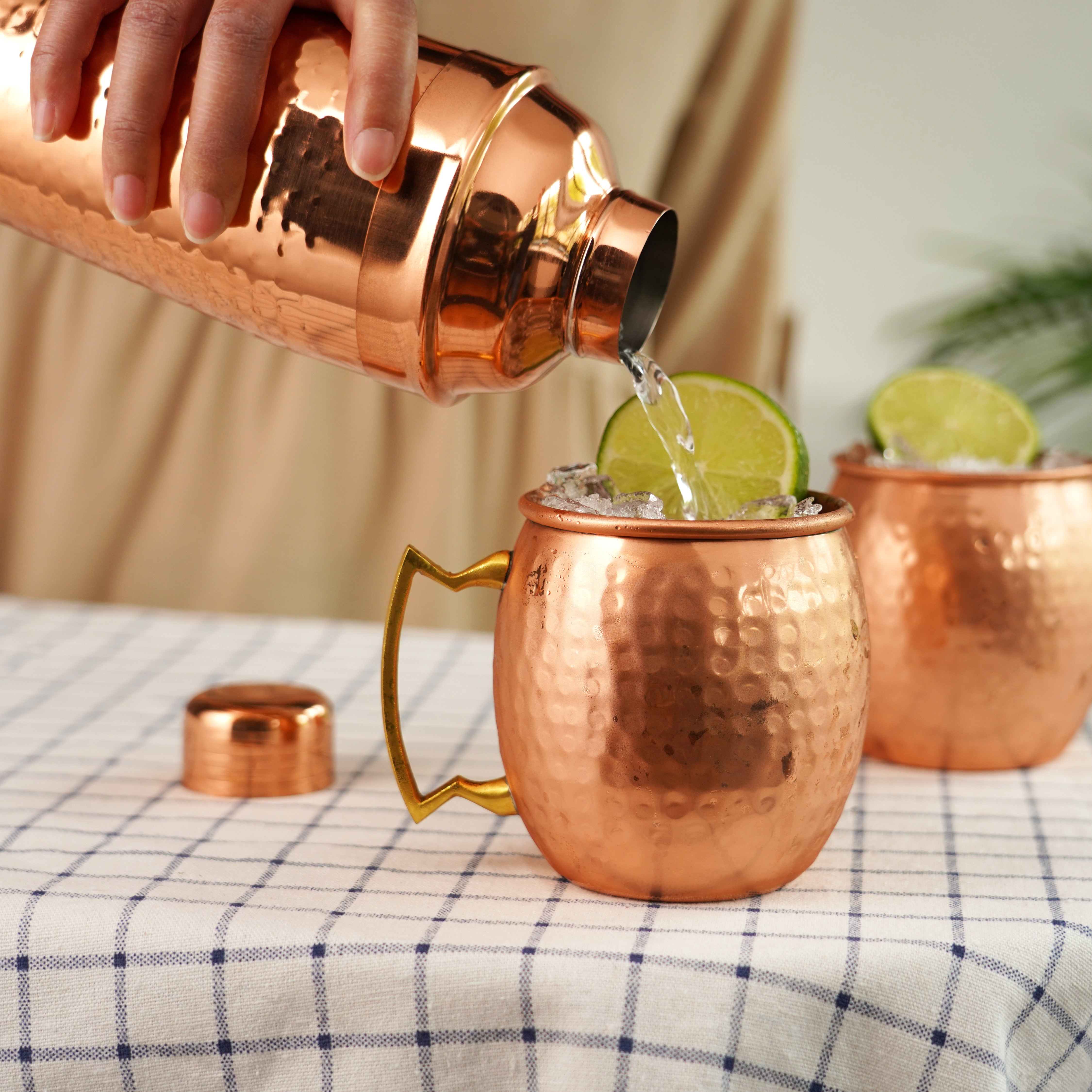 Twine Hammered Moscow Mule Mug Cocktail Set with Shaker for Mixed
