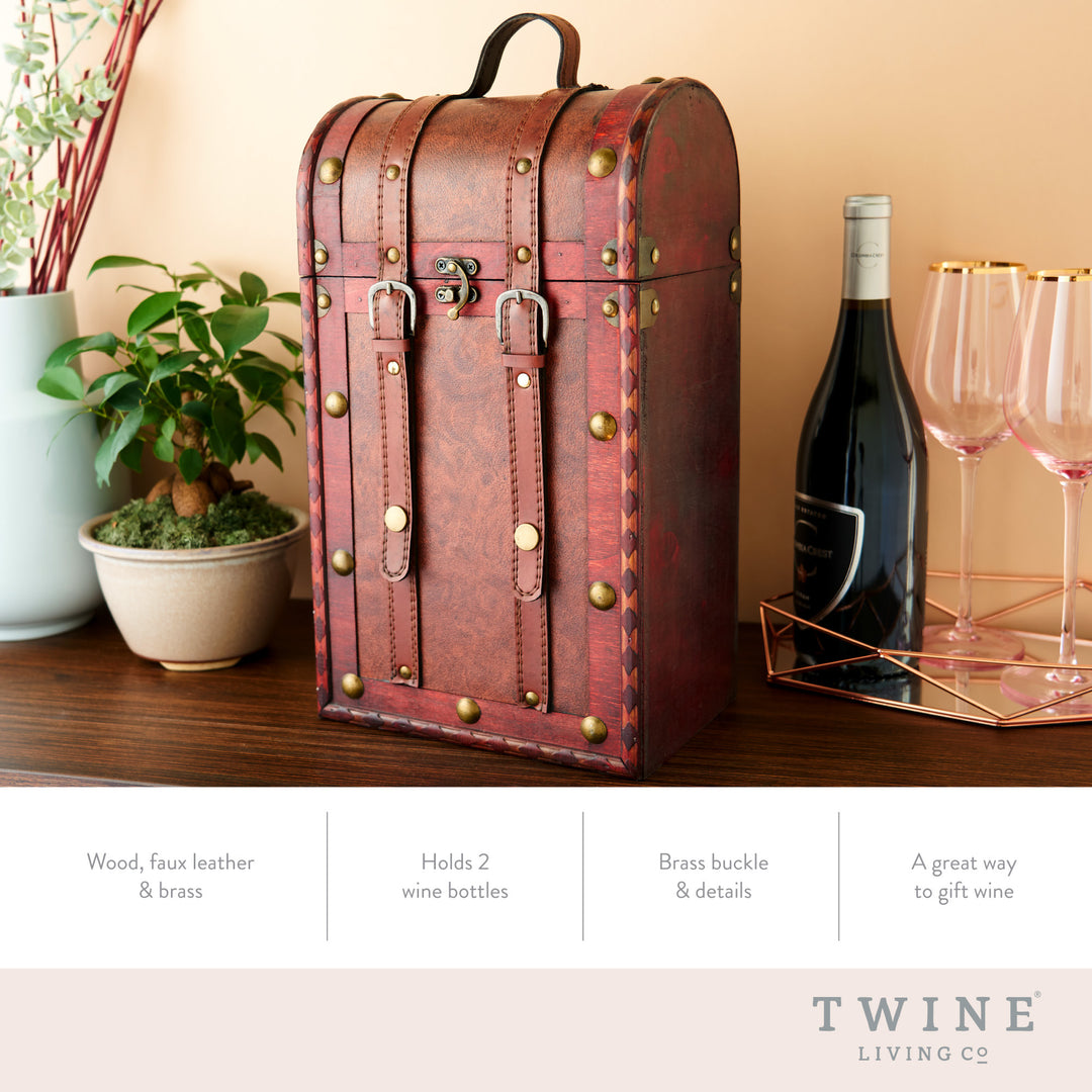 Twine Antique Wooden Decorative Wine Box with Lid and Handle, Wine