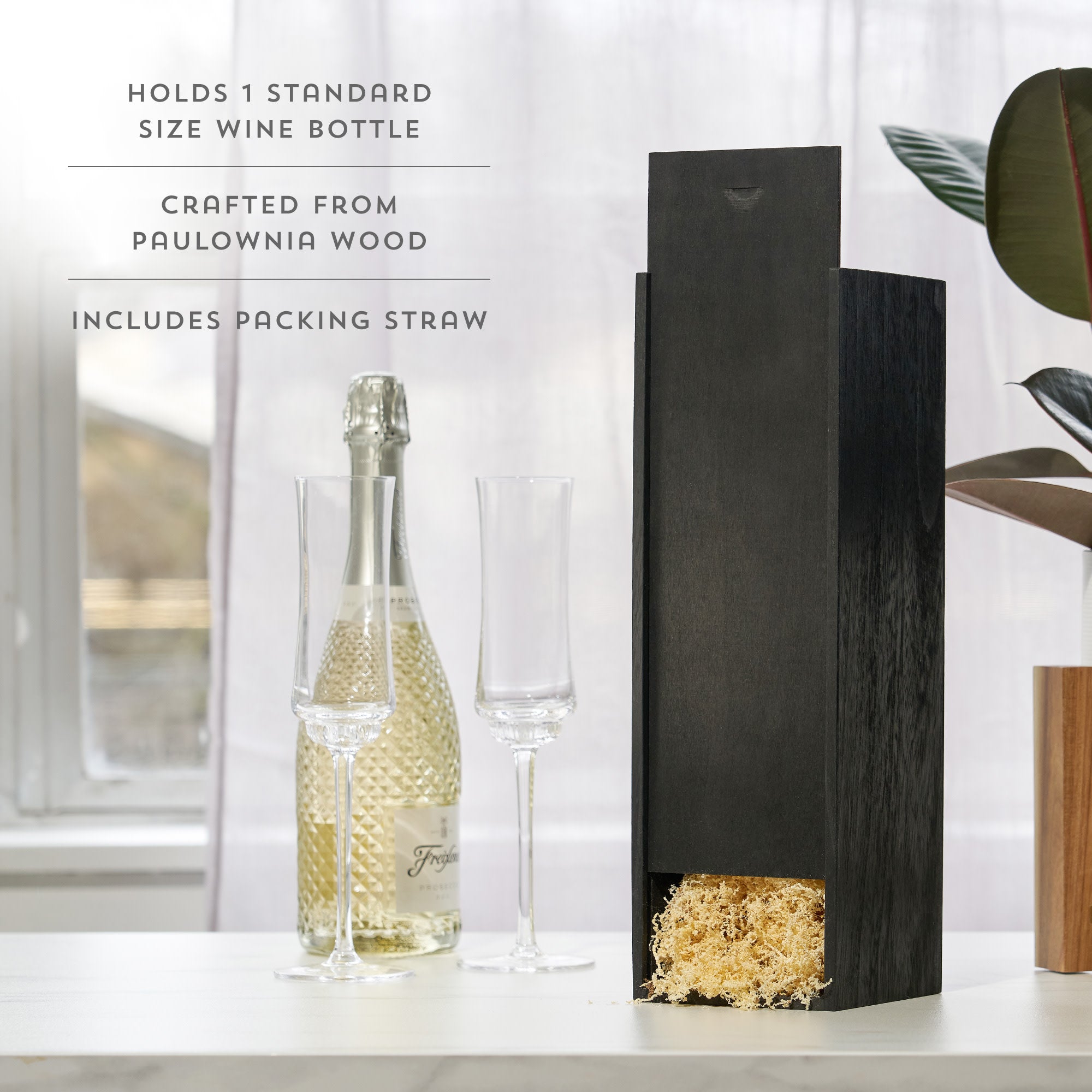 Black 1-Bottle Wooden Wine Box - Thumbnail 4