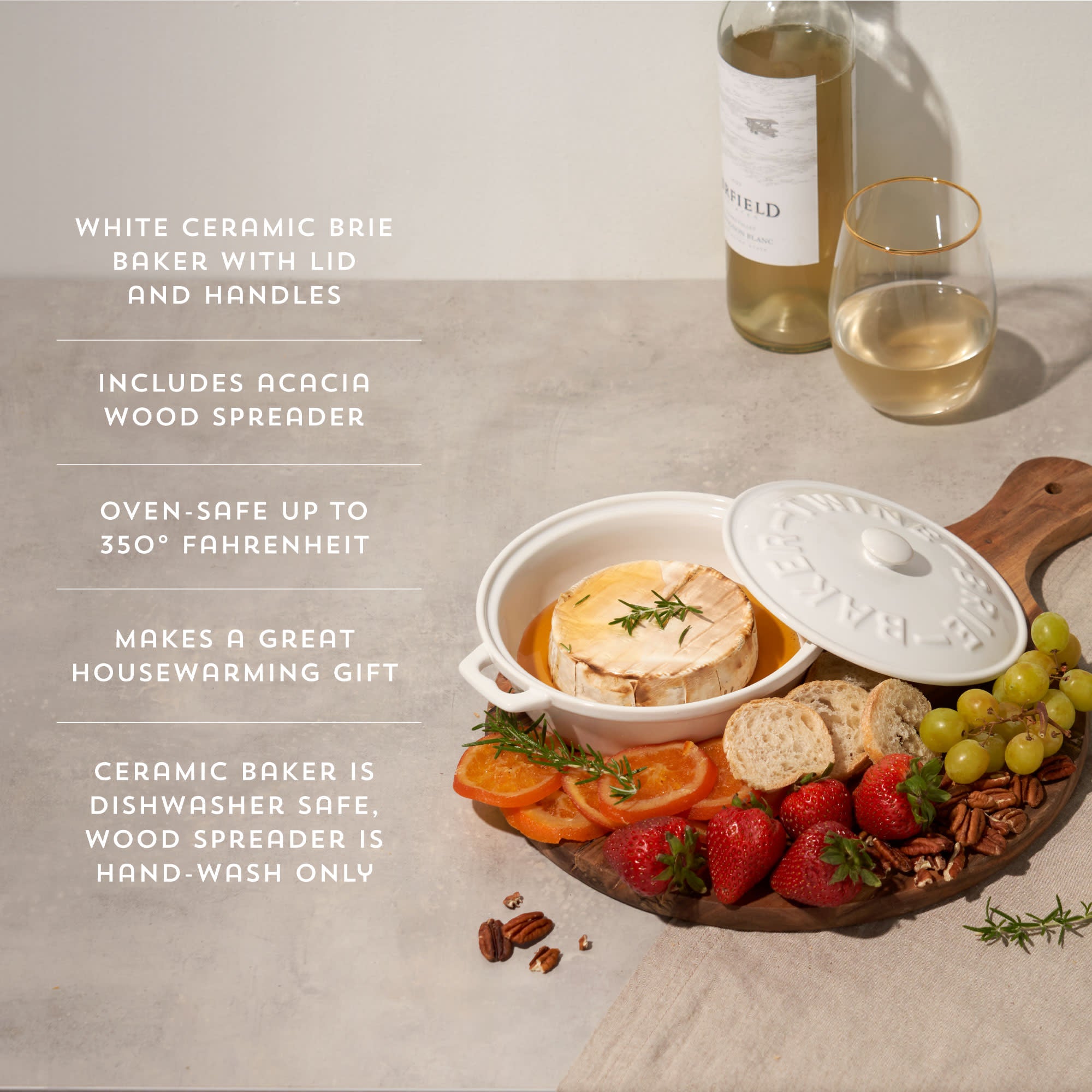 Ceramic Brie Baker & Acacia Wood Spreader Set - Thumbnail 5