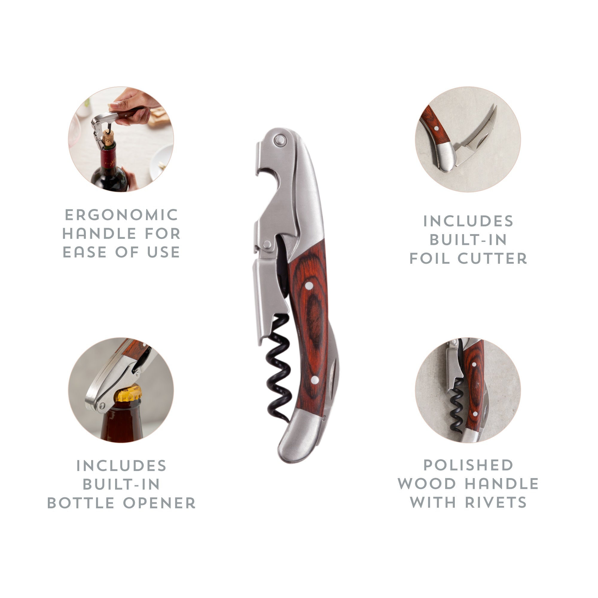 Wooden Double Hinged Corkscrew - Thumbnail 5