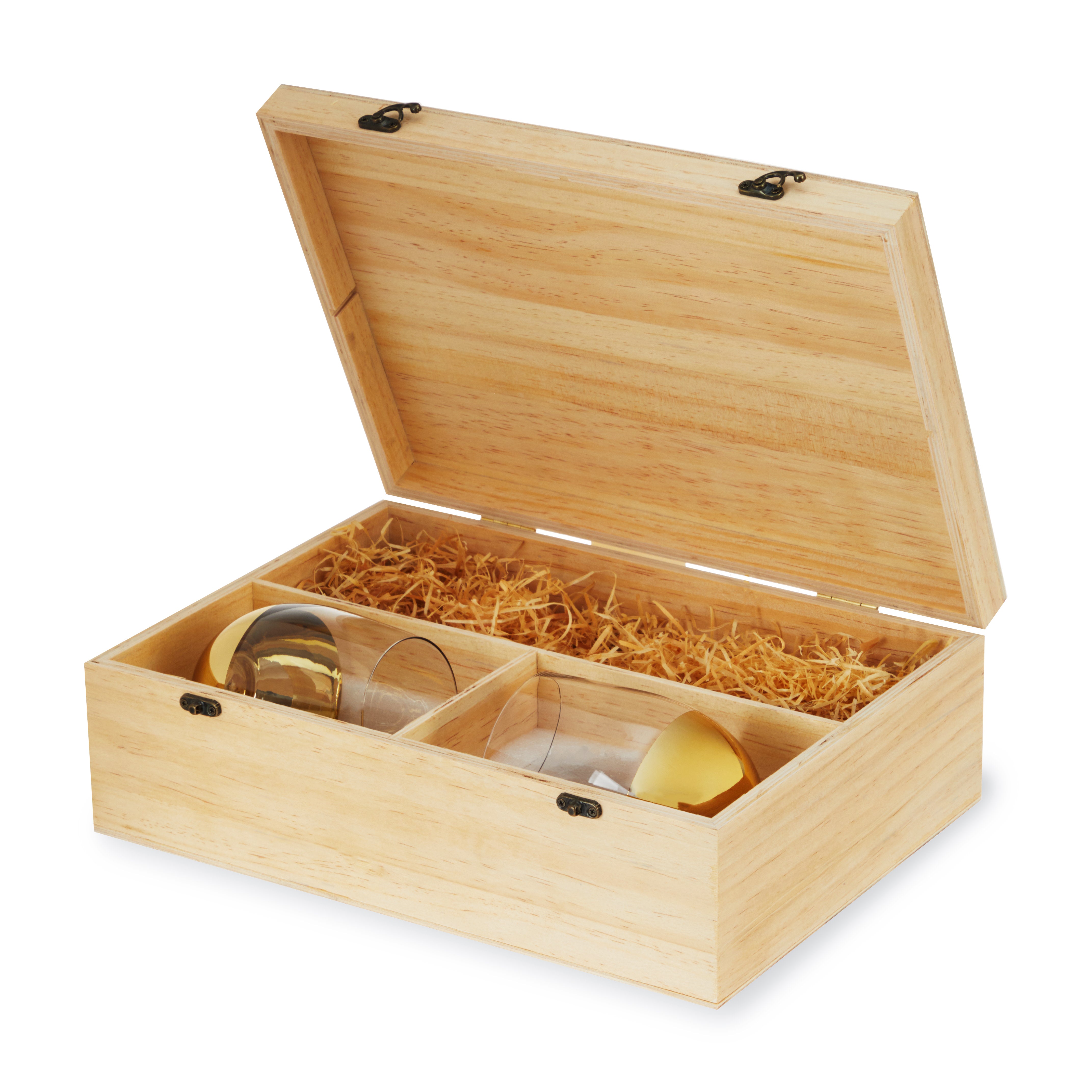 Wood Wine Gift Box with 2 Stemless Glasses - Thumbnail 4