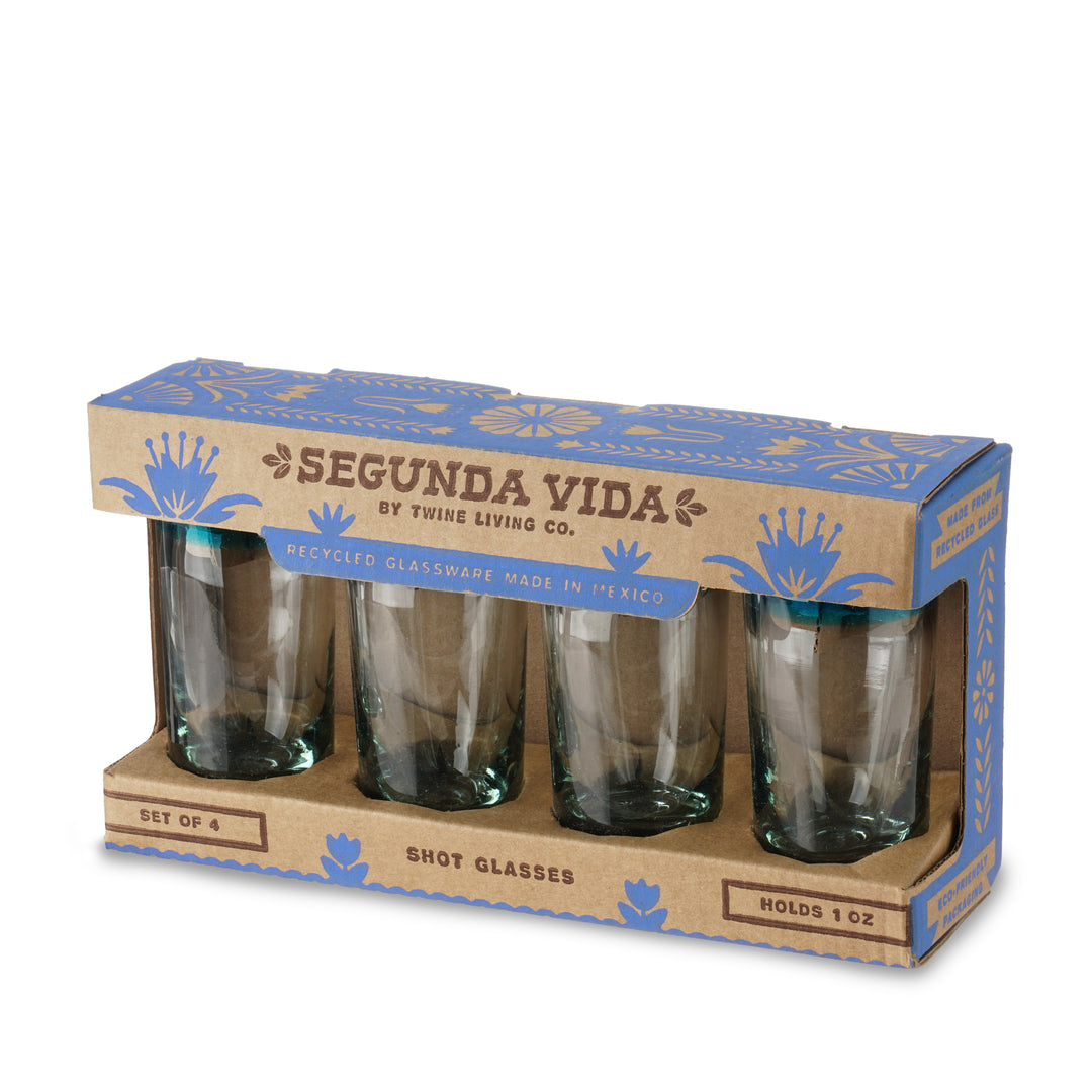 Segunda Vida Twine Primavera Colorful Shot Glasses with Blue Rims