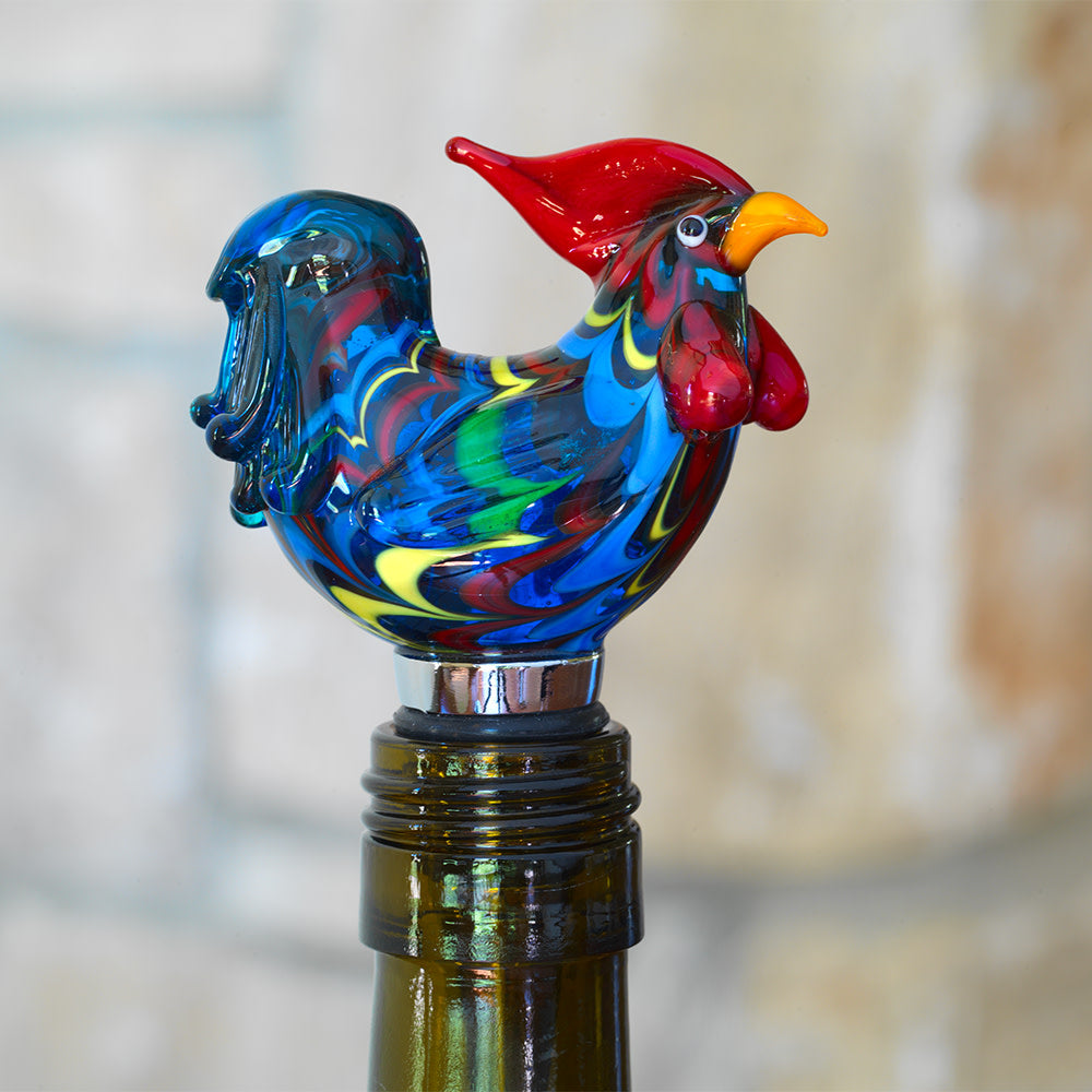 Rooster Glass Bottle Stopper Twine