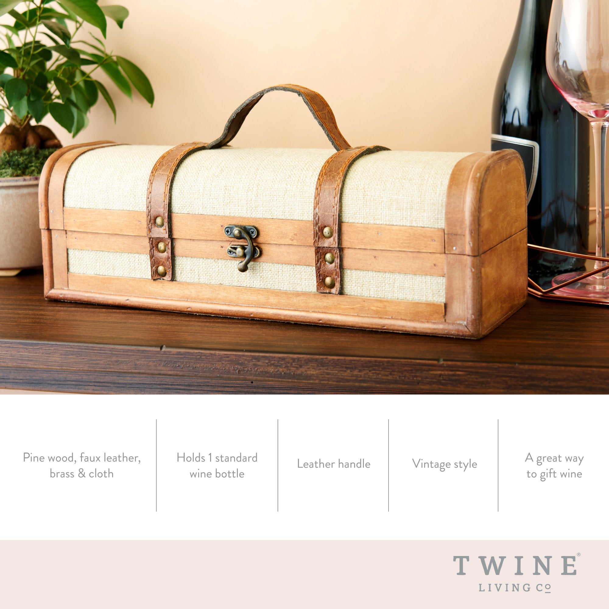 One Bottle Vintage Striped Trunk Wine Box - Thumbnail 3