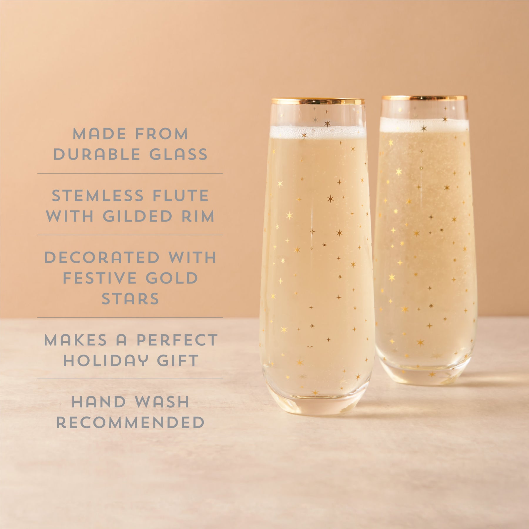 Twine Starlight Gold Rimmed Stemless Champagne Flutes - Festive Fluted Wine  Martini Mimosa Cocktail Glasses, Decorative Barware, Housewarming Bridal  Wedding Wine Gift - Set of 2, 10 oz, Gold Stars – Twine Living