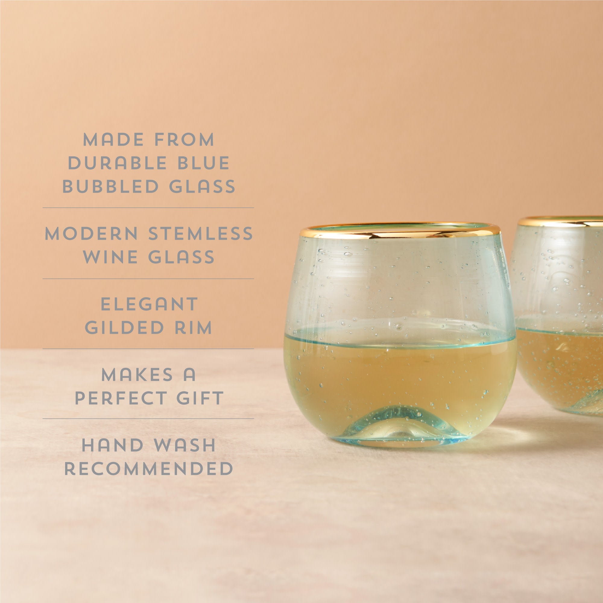 Twine Living Aqua Bubble Stemless Wine Glass - Thumbnail 3
