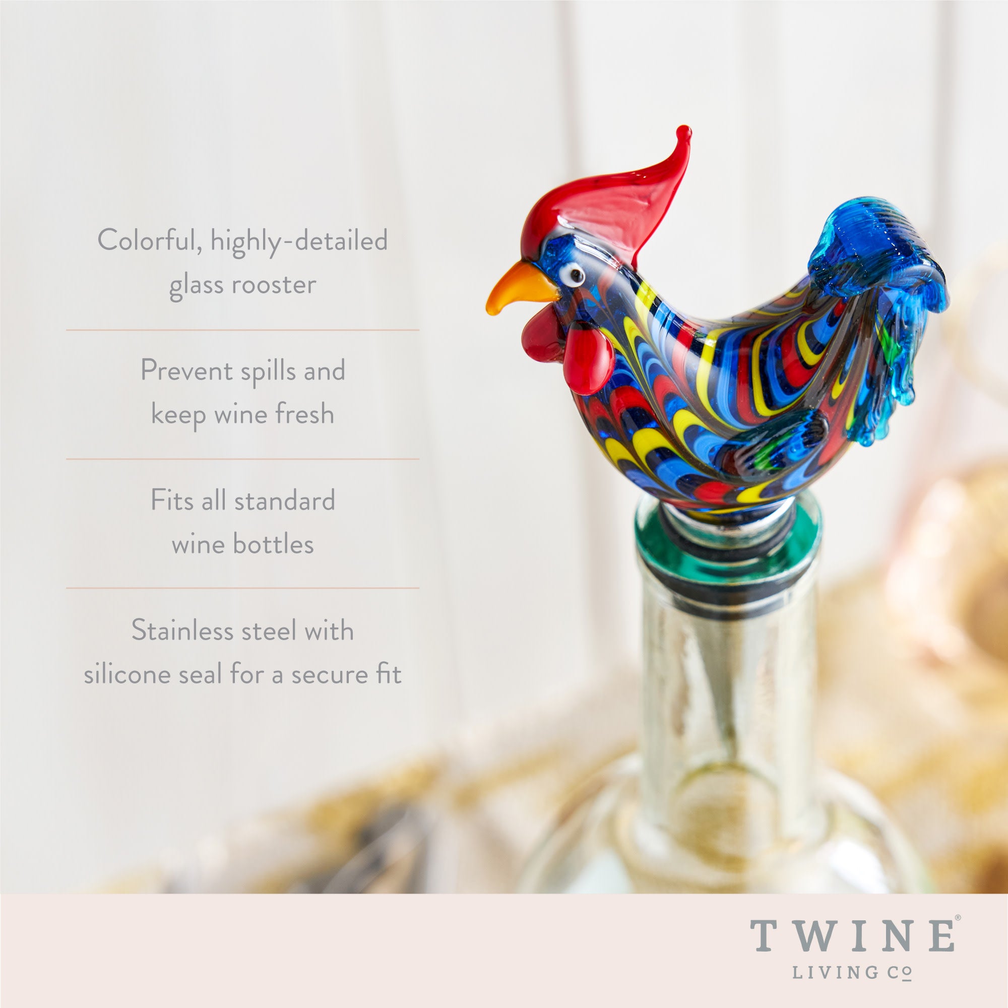 Rooster Glass Bottle Stopper - Thumbnail 2