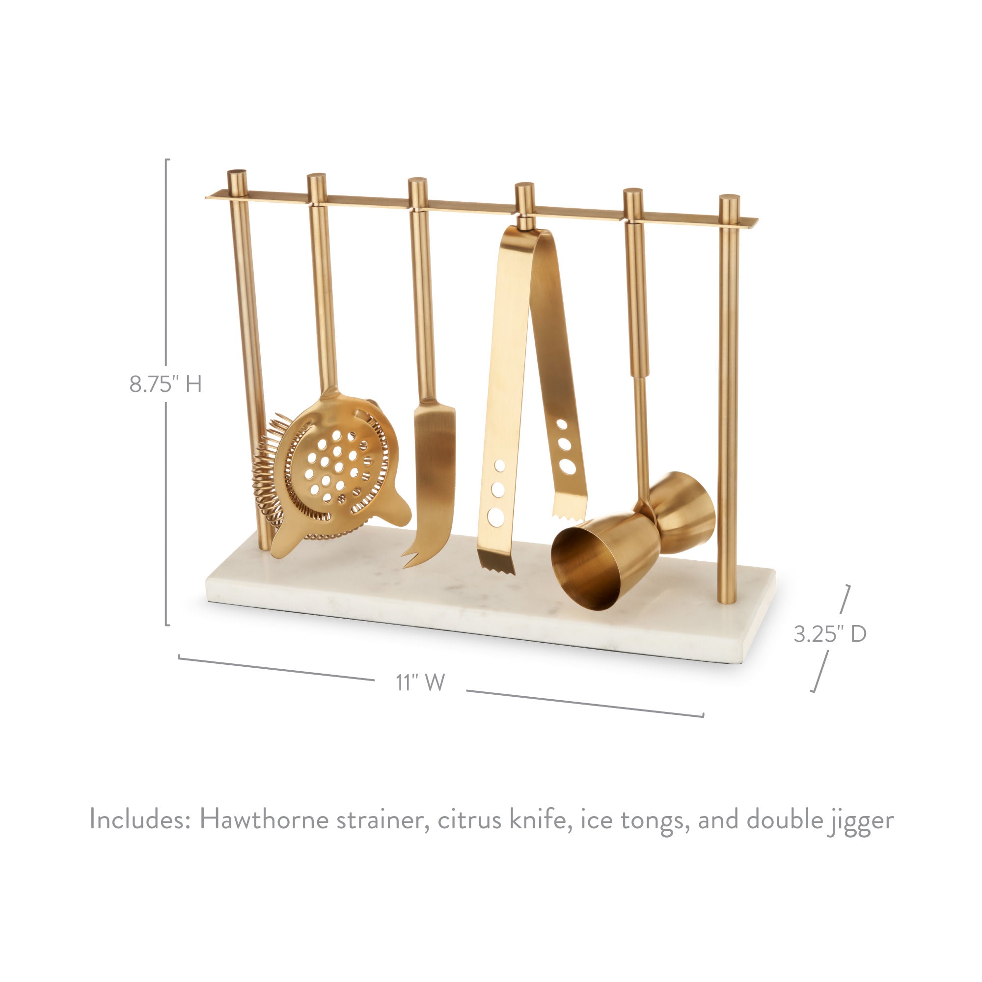 4-Piece Bar Tool Set in Gold with Marble and Stainless Steel Stand - Thumbnail 5