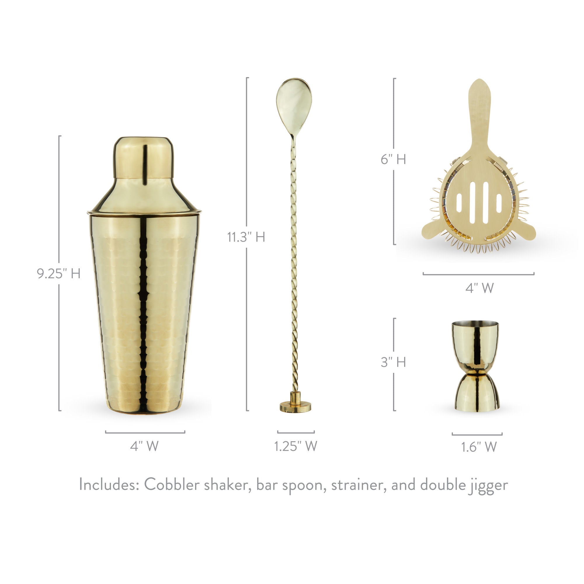 Hammered 4-Piece Barware Set in Gold - Thumbnail 2