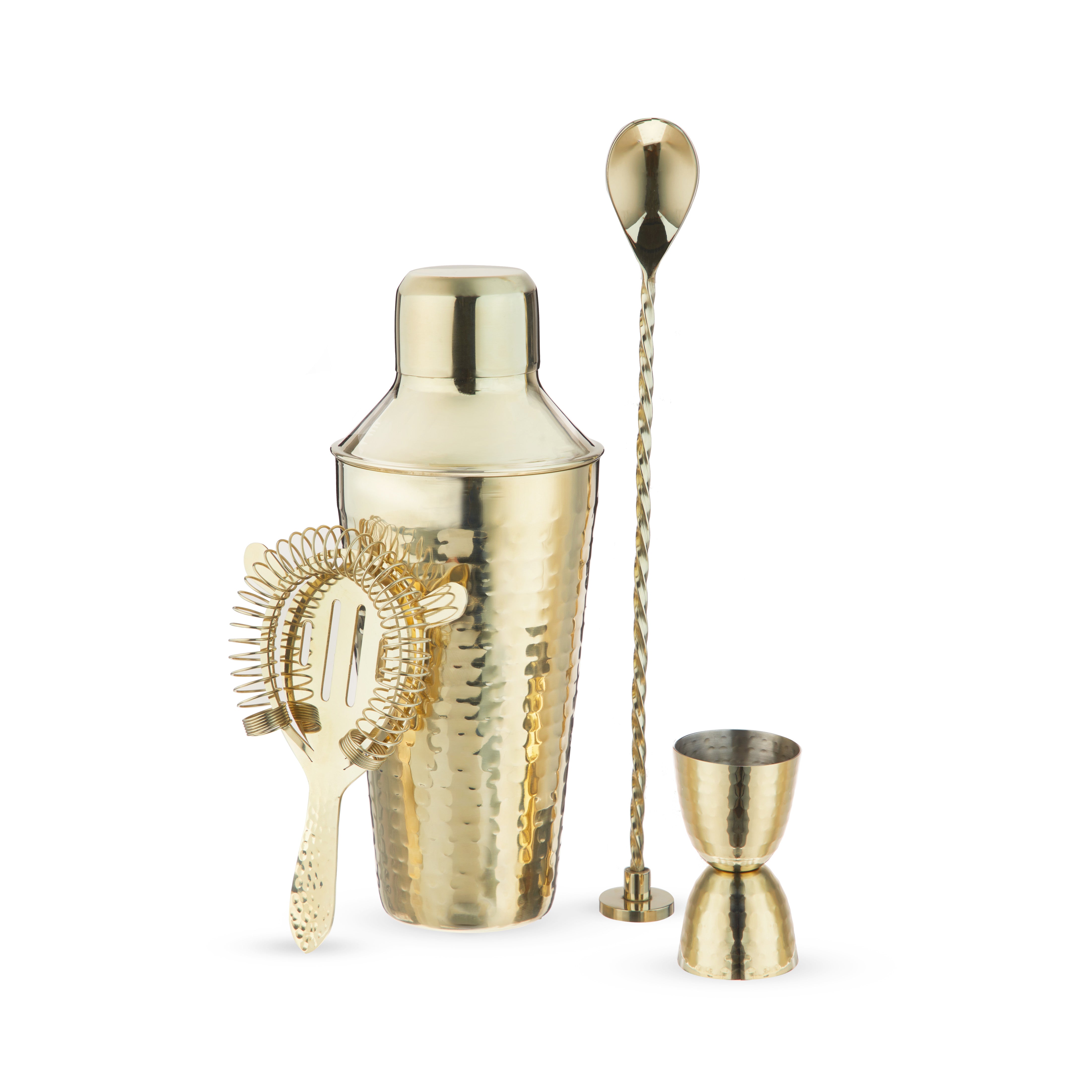 Hammered 4-Piece Barware Set in Gold - Thumbnail 3