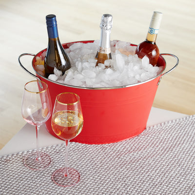 COLD DRINKS FOR EVERYONE - Entertain the whole party with this handled drink bucket. Bright red painted finish with metal rim and handles make the bucket stand out, and this galvanized metal tub fits in with vintage-styled kitchens and events.
