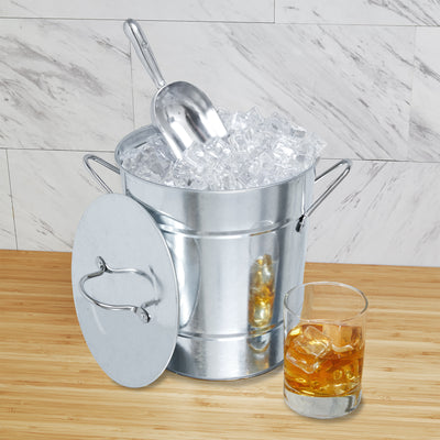 CLASSIC METAL ICE BUCKET - This galvanized metal ice bucket suits a wide range of kitchen and home decor, from modern farmhouse to contemporary. Create a welcoming household with a nostalgic drink bucket that recalls the era of ice cream socials.