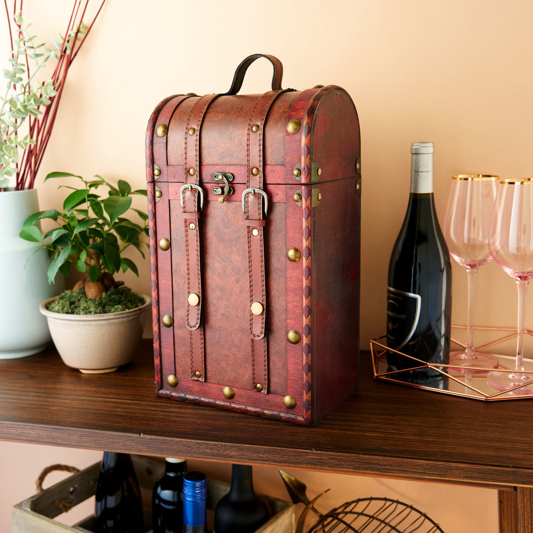 Twine Antique Wooden Decorative Wine Box with Lid and Handle, Wine